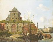Carel Jacobus Behr Town wall with gunpowder arsenal Spain oil painting artist